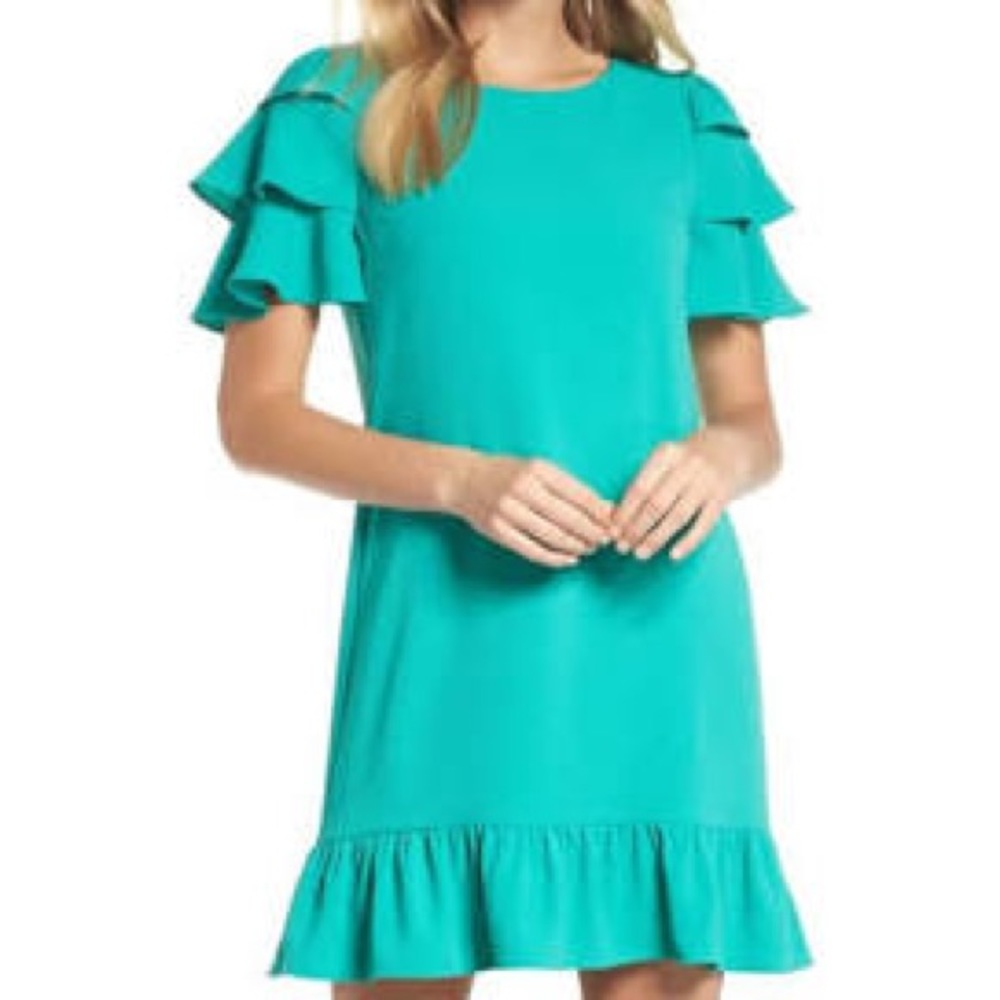 Charles Henry Green Tiered Ruffle Shift Dress